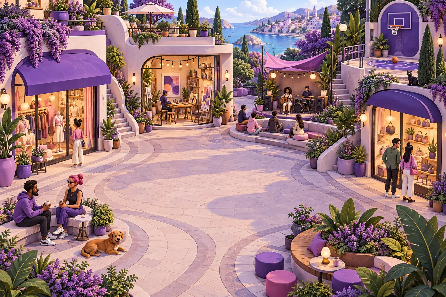 Alt3r X illustrated social world with people, live music and shared experiences